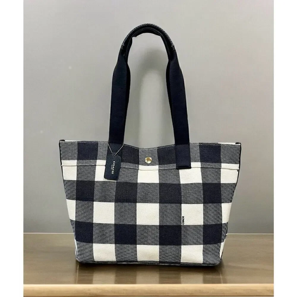 Coach F25919 Buffalo Plaid Canvas Tote Bag